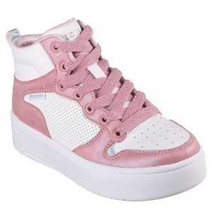 Pantofi sport fete Skechers Court High Shine Kicks White Pink - Img 2