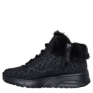 Ghete fete Skechers Uno Lite Cozy Leopard Black — vedere din față