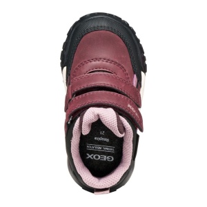 Ghete impermeabile Geox Trekkyup Girl B Abx Burgundy Rose, visiniu cu accente roz, negre si albe, talpă neagra, flexibilă, antialunecare, inchidere dubla cu scai