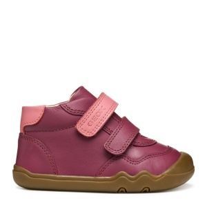 Pantofi barefoot Geox Steppieup Girl Dk Purple Dk Pink, culoarea pantofilor visiniu cu accente roz, talpă maro, flexibilă, inchidere reglabila cu scai dublu