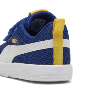 Pantofi sport baieti Courtflex V3 Mesh Inf Clyde Royal PUMA White, model albastru cu detaliu alb, dubla închidere velcro și talpă albă EVA, ideali pentru copii mici.