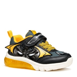 Pantofi sport cu leduri Geox J Ciberdron Boy Black Yellow culoarea pantofilor negru cu accente galbene, talpă alb cu galben, flexibilă,