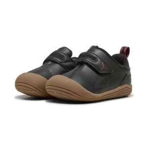 Pantof sport pentru baieti Puma, model Kitten SL V Inf Black, negru, exterior din piele sintetica, interior textil, cu velcro, talpă antialunecare, flexibila, din cauciuc maro și logo lateral, potriviti pentru primii pasi