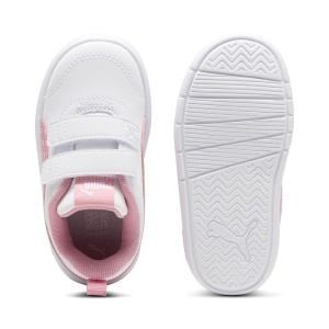 Pantofi sport pentru fete Courtflex V3 Dotty V Inf PUMA White Pink, model alb cu roz, dubla închidere velcro și talpă albă EVA, ideali pentru copii mici.