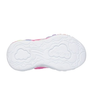 Skechers Pantofi sport fete Eternal Heart Lights Ton of Love Pink N 302697N-HPMT - incaltaminte sport cu leduri, exterior roz combinatie material sintetic si textil, interior captusit cu mateial textil bleu, talpa din EVA cu inimioare colorate si leduri c