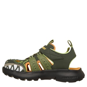 Sandale băieți cu luminițe Skechers Razor Splash-Raptor Quest Oliv — vedere din față