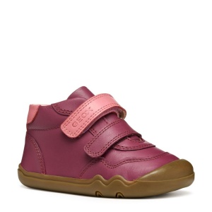 Pantofi barefoot Geox Steppieup Girl Dk Purple Dk Pink, culoarea pantofilor visiniu cu accente roz, talpă maro, flexibilă, inchidere reglabila cu scai dublu