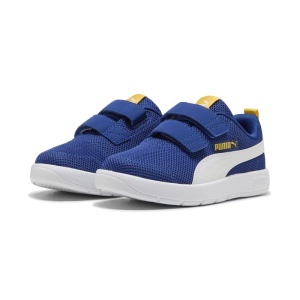 Pantofi sport baieti Courtflex V3 Mesh PS Clyde Royal PUMA White, culoare albastru, inchidere dubla cu scai, talpa alba