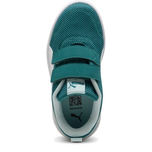 Pantofi sport băieți Courtflex V3 Mesh PS Emerald Ice-Puma White — vedere de sus și talpa