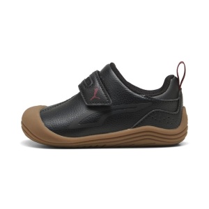 Pantof sport pentru baieti Puma, model Kitten SL V Inf Black, negru, exterior din piele sintetica, interior textil, cu velcro, talpă antialunecare, flexibila, din cauciuc maro și logo lateral, potriviti pentru primii pasi
