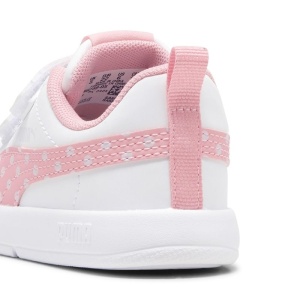 Pantofi sport pentru fete Courtflex V3 Dotty V Inf PUMA White Pink, model alb cu roz, dubla închidere velcro și talpă albă EVA, ideali pentru copii mici.
