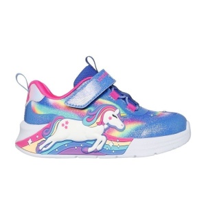 Pantof sport Skechers Unicorn Dreams pentru fete, albastru cu unicorn 3D, curcubeu si lumini LED
