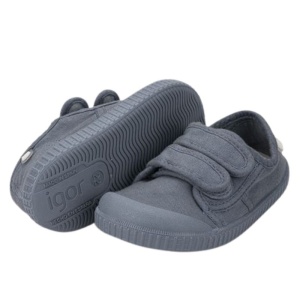 Tenisi barefoot copii, producator Igor, culoare bleumarin, exterior si interior din material textil, inchidere cu doi scai, talpa bleumarin, din cauciuc, foarte flexibila