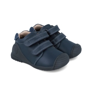 Pantofi primii pasi baieti Biomecanics 251120A culoare bleumarin, design clasic, talpa flexibila, anti alunecare, bleumarindin cauciuc, sustinere glezna si inchidere dubla cu scai
