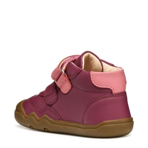 Pantofi barefoot Geox Steppieup Girl Dk Purple Dk Pink, culoarea pantofilor visiniu cu accente roz, talpă maro, flexibilă, inchidere reglabila cu scai dublu
