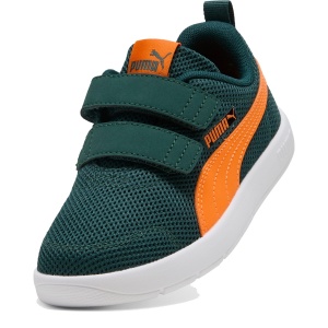 Pantofi sport băieți Puma Courtflex V3 Mesh PS Green Terrain Orange — vedere în perspectivă