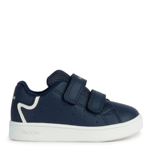 Pantofi sport Geox pentru baieti, nuanță bluemarin, două benzi velcro pentru închidere, perforații laterale pentru respirabilitate, talpă albă flexibilăsi interior din material textil.