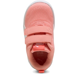 Pantofi sport fete Courtflex V3 Mesh Inf Pink Fruit PUMA Whhite — vedere de sus și talpa