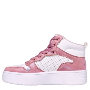 Pantofi sport fete Skechers Court High Shine Kicks White Pink - Img 3