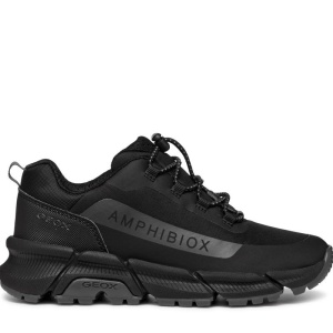 Pantofi sport impermeabili Geox J Flexyper Plus Boy Black Dk Grey culoarea pantofilor negru cu accente gri, talpă neagra, flexibilă, inchidere cu snur elastic reglabil