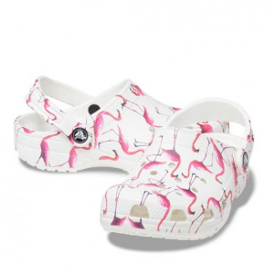 Sandale plaja fete Classic Crocs Pool Party Clog T White