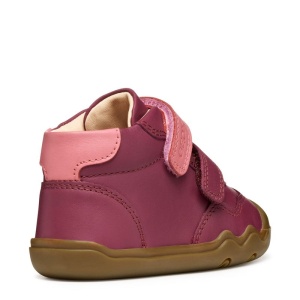 Pantofi barefoot Geox Steppieup Girl Dk Purple Dk Pink, culoarea pantofilor visiniu cu accente roz, talpă maro, flexibilă, inchidere reglabila cu scai dublu