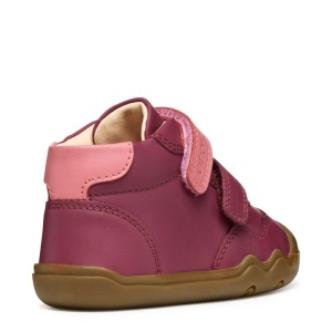 Pantofi barefoot Geox Steppieup Girl Dk Purple Dk Pink, culoarea pantofilor visiniu cu accente roz, talpă maro, flexibilă, inchidere reglabila cu scai dublu