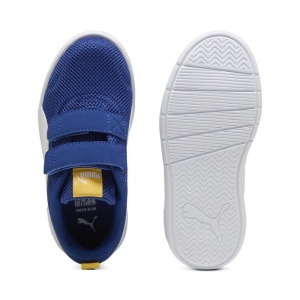 Pantofi sport baieti Courtflex V3 Mesh PS Clyde Royal PUMA White, culoare albastru, inchidere dubla cu scai, talpa alba