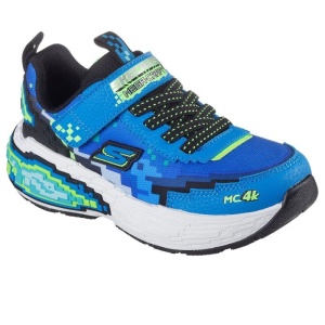 Pantofi sport baieti Skechers Mega Craft 4K Blue L, talpa anti alunecare din cauciuc, captuseala din material textil, exterior din material sintetic, inchidere reglabila cu scai, protectie varf