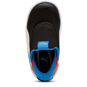 Pantofi sport băieți Puma Courtflex v3 Sliptech Inf Black-white — vedere de sus și talpa