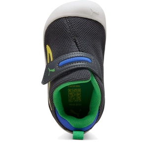Pantofi sport băieți Puma Kitten Mesh V Inf Strong Gray-Lemon — vedere de sus și talpa
