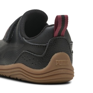 Pantof sport pentru baieti Puma, model Kitten SL V Inf Black, negru, exterior din piele sintetica, interior textil, cu velcro, talpă antialunecare, flexibila, din cauciuc maro și logo lateral, potriviti pentru primii pasi