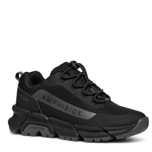 Pantofi sport impermeabili Geox J Flexyper Plus Boy Black Dk Grey culoarea pantofilor negru cu accente gri, talpă neagra, flexibilă, inchidere cu snur elastic reglabil
