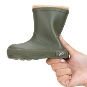 Cizme cauciuc imblanite barefoot baieti Yogi Borreguito Kaki - Img 4