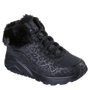 Ghete fete Skechers Uno Lite Cozy Leopard Black — vedere în perspectivă