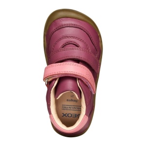 Pantofi barefoot Geox Steppieup Girl Dk Purple Dk Pink, culoarea pantofilor visiniu cu accente roz, talpă maro, flexibilă, inchidere reglabila cu scai dublu