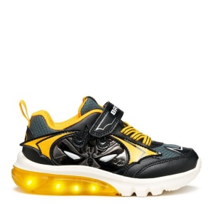Pantofi sport cu leduri Geox J Ciberdron Boy Black Yellow culoarea pantofilor negru cu accente galbene, talpă alb cu galben, flexibilă,