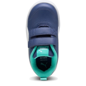 Pantofi sport băieți Puma Courtflex V3 V Inf Blue Crystal White — vedere de sus și talpa