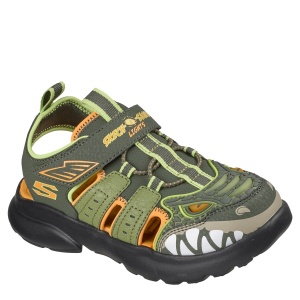 Sandale băieți cu luminițe Skechers Razor Splash-Raptor Quest Oliv — vedere în perspectivă