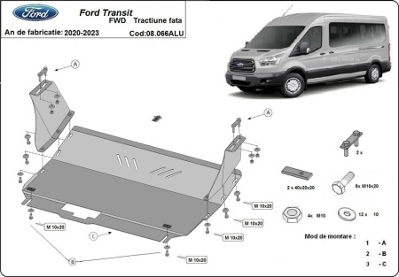 Scut motor din aluminiu Ford Transit - Tracțiune față 2020 - 2026 - Img 3
