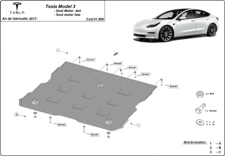 Scut motor faţă Tesla Model 3 AWD 2017 - 2026 - Img 3