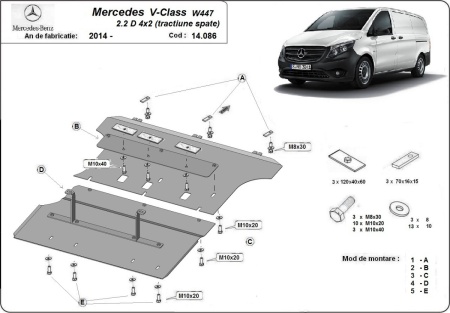 Scut motor Mercedes V-Class W447 2.2 D, 4x2 (tracțiune spate) 2014 - 2026 - Img 3