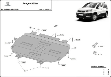 Scut motor din aluminiu Peugeot Rifter 2019 - 2026 - Img 3