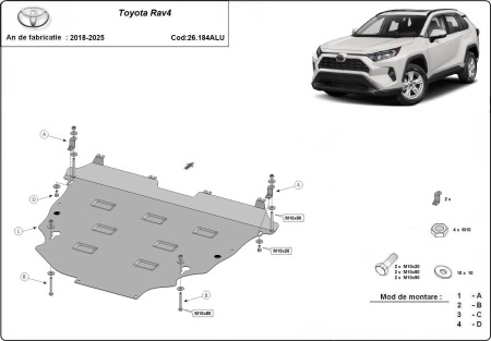 Scut motor din aluminiu Toyota RAV4 2018 - 2025 - Img 3