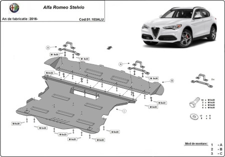 Scut motor din aluminiu Alfa Romeo Stelvio 2016 - 2026 - Img 3