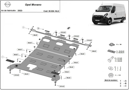 Scut motor din aluminiu Opel Movano 2022 - 2026 - Img 3