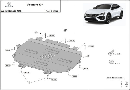 Scut motor din aluminiu Peugeot 408 2022 - 2026 - Img 3