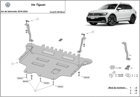 Scut motor din aluminiu Volkswagen Tiguan 2016 - 2024 - Img 3