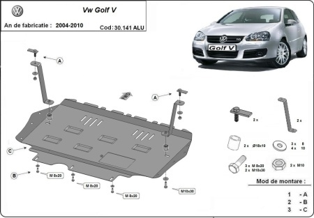 Scut motor din aluminiu VW Golf 5 2004 - 2010 - Img 3