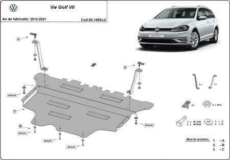 Scut motor din aluminiu VW Golf 7 2012 - 2021 - Img 3